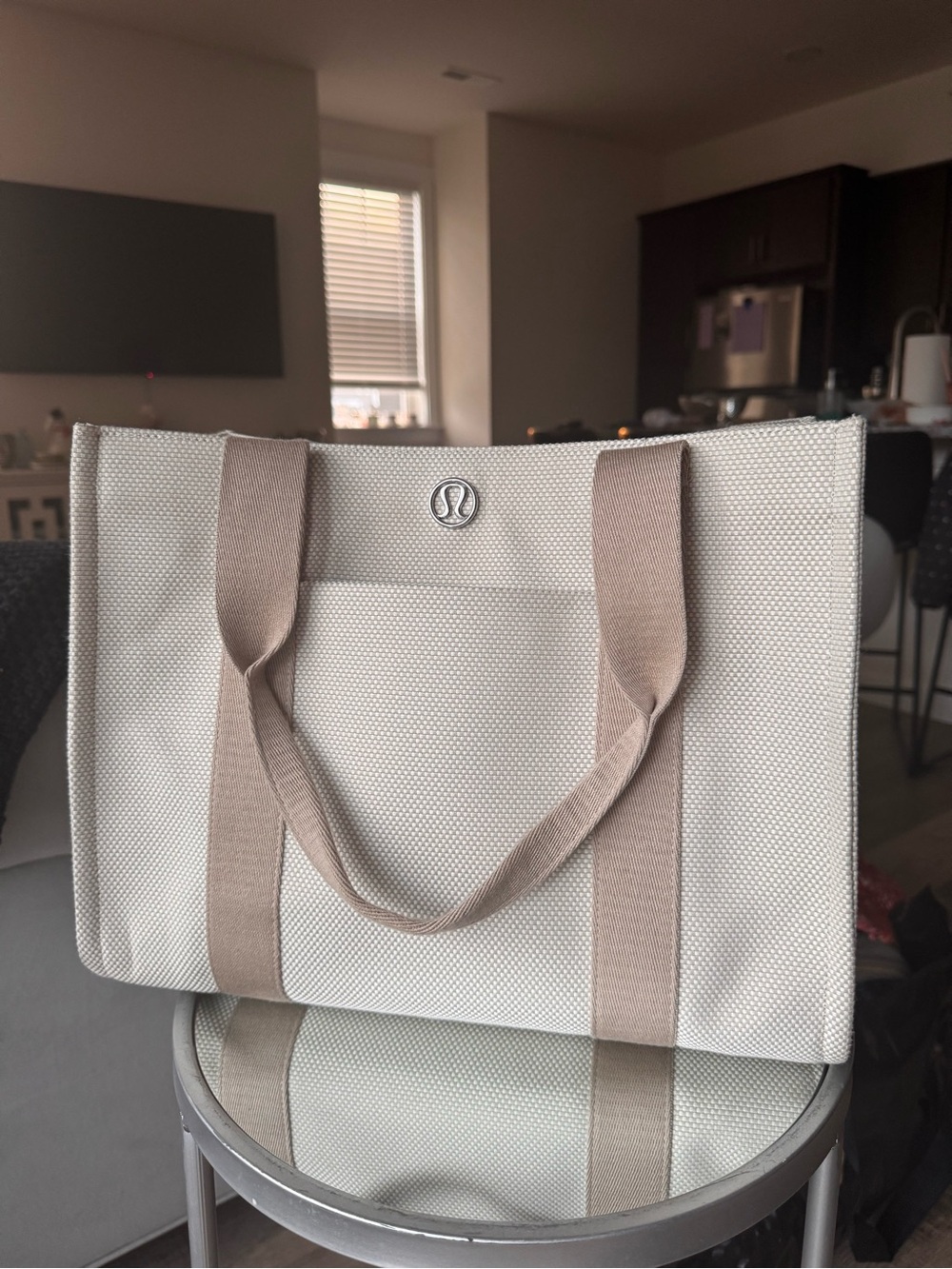 Lululemon Two-Tone Canvas Tote Bag 10L Mojave Tan Light Ivory NWOT